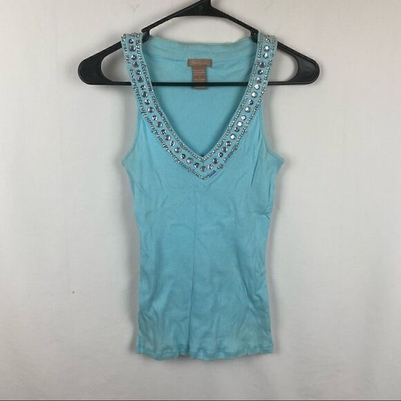 Twenty One teal tank top with sequins. - Picture 1 of 7